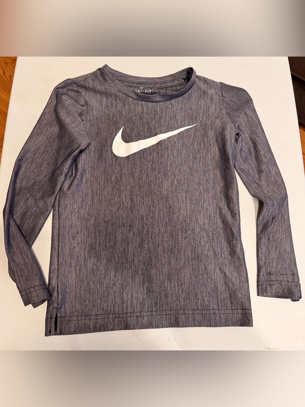 Nike Kids 4T Long Sleeve Heathered Gray Dri-FIT Tee with White Swoosh
